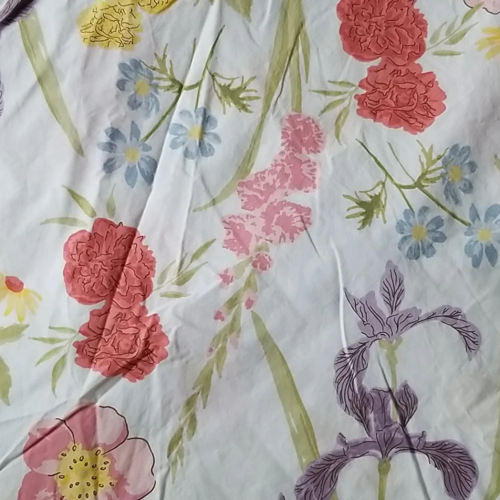 LL Bean Queen Pastel & White Floral Wildflower Cotton Duvet Comforter Cover
